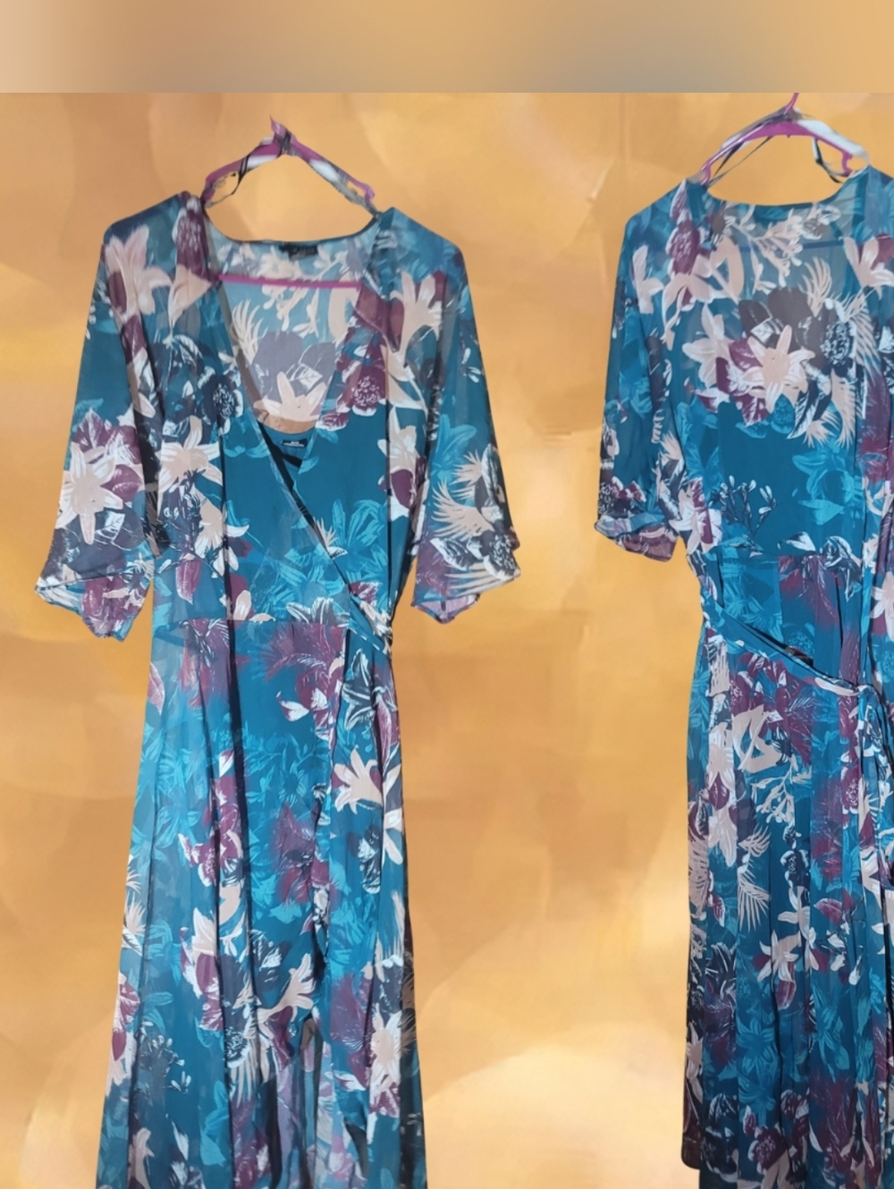 City Chic - Teal Floral Wrap High Low Dress - Picture 2 of 5